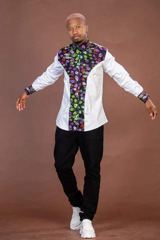 Turner Ankara Mixed Print Men Shirt | White and African Ankara Print Sophisticated Cut