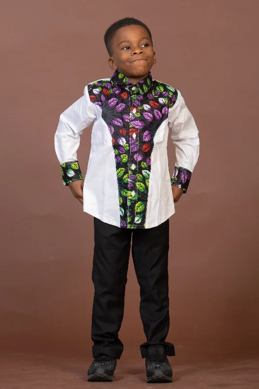 Turner Mixed Print Boy Shirt | White and African Ankara Print Casual Chic