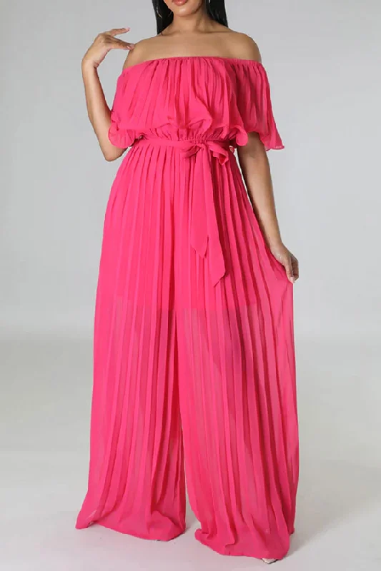 Solid Color Classic Layered Pleated Jumpsuit With Belt Trend Forward Threads