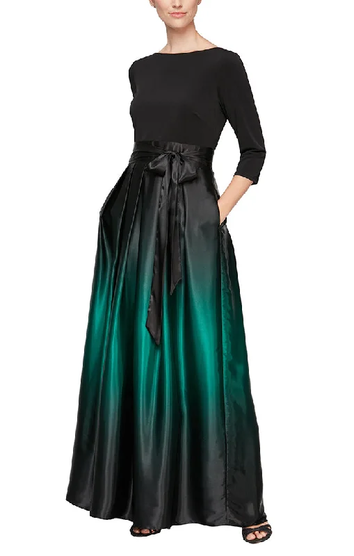 3/4 Sleeve Matte Jersey & Ombre Satin Ballgown Polished Finish