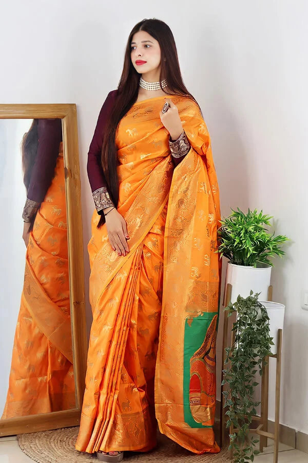 Traditional Wedding Paithani Saree With Mughal Print For Women Modern Women's Fashion