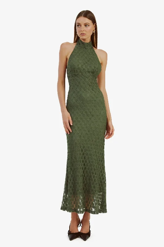 Adoni Ola Lace Midi Dress - Khaki Trend Alert