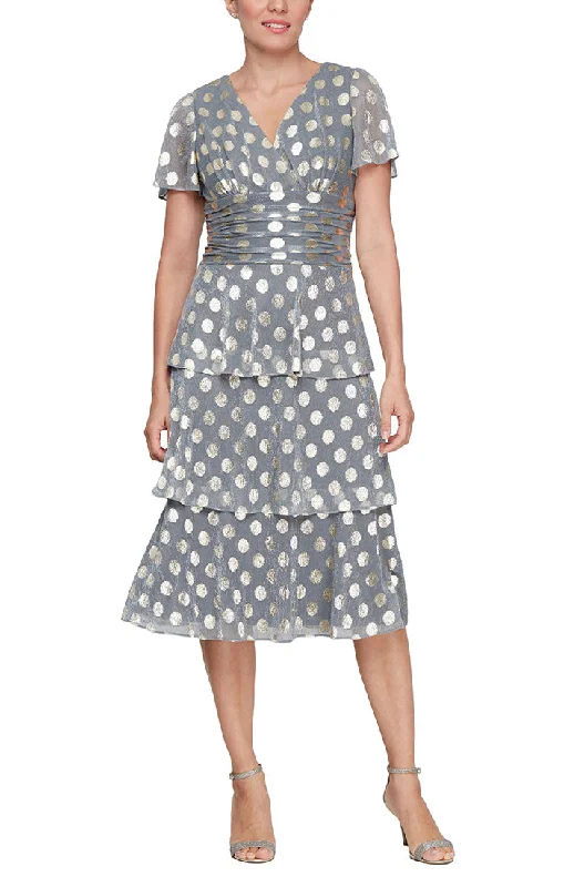 Polka Dot Shimmer Tiered Dress with Ruched Waist Chic Allure