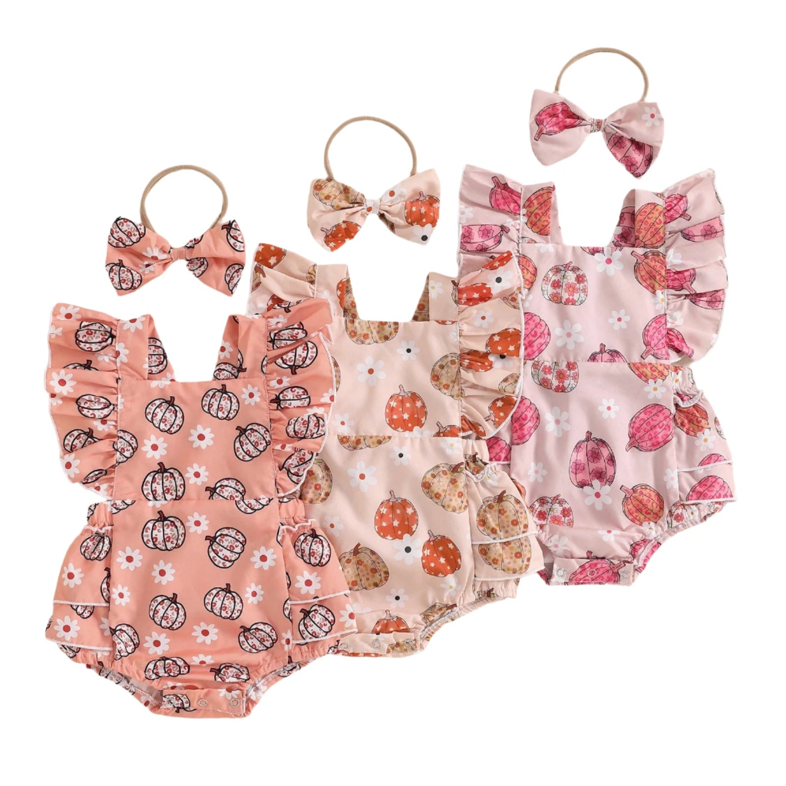 FLORAL PUMPKINS Ruffle Romper with Headband Seasonal Picks