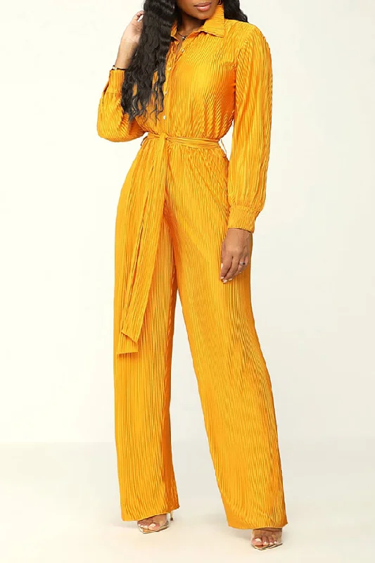 Solid Color Classic Belted Pleated Jumpsuit Season Offer