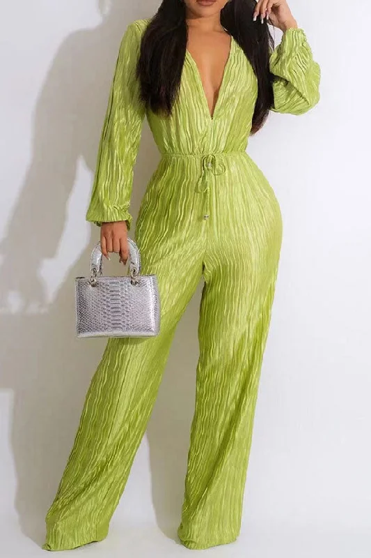 Solid Color Simple Drawstring Pleated Jumpsuit Trend Forward Women's Wear