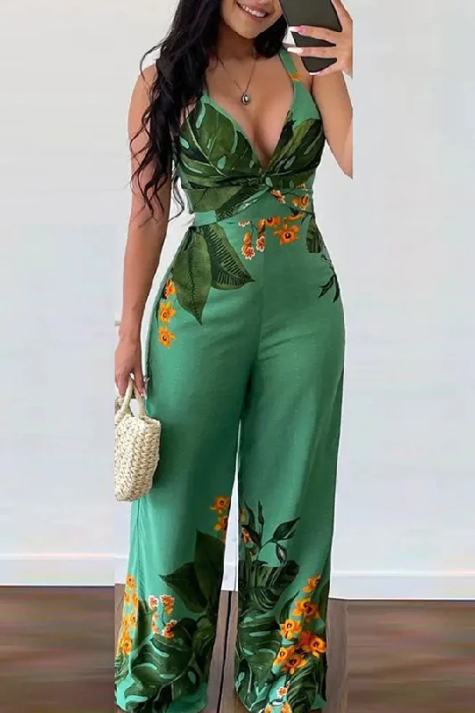 Floral Print Elegant Twisted Detail Wide Leg Jumpsuit Get The Latest Trends