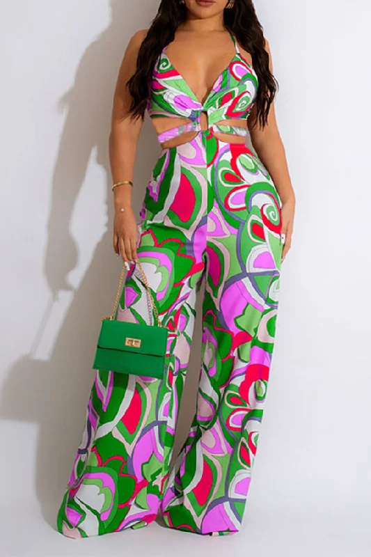 Tribal Floral Print Colorful Cutout Waist Jumpsuit Unleash Your Trend Driven Style