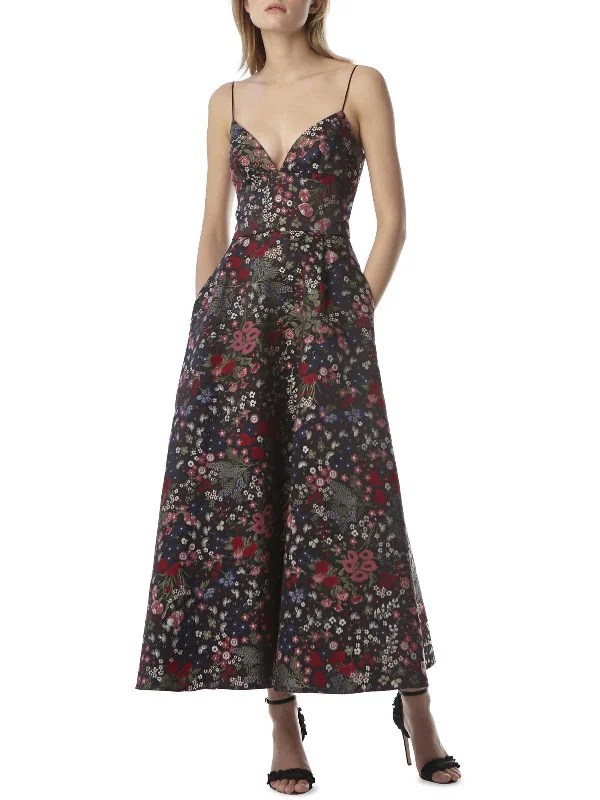 Womens Floral Jacquard Midi Dress Hot Trends