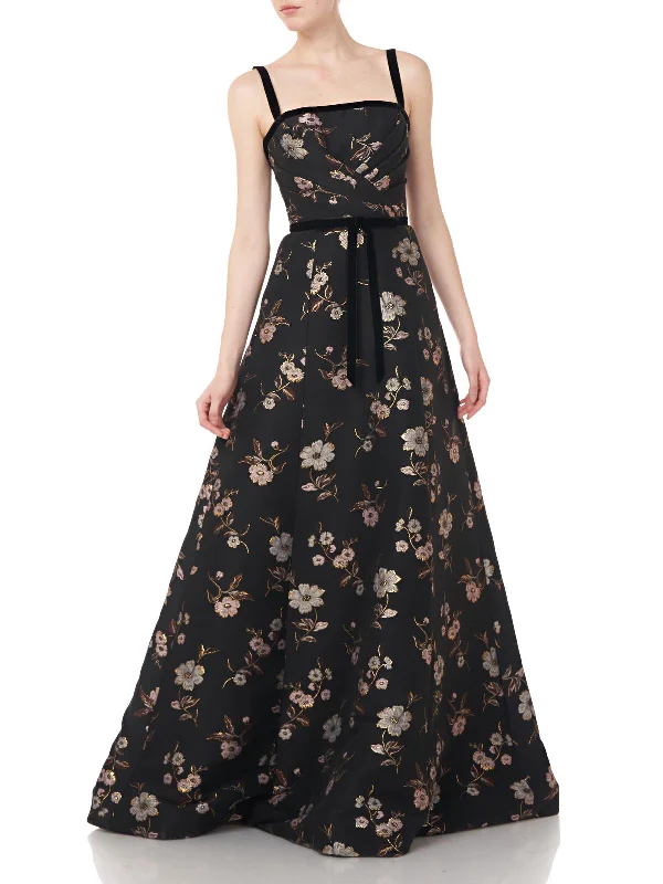 Womens Floral Metallic Evening Dress Luxury Fashion