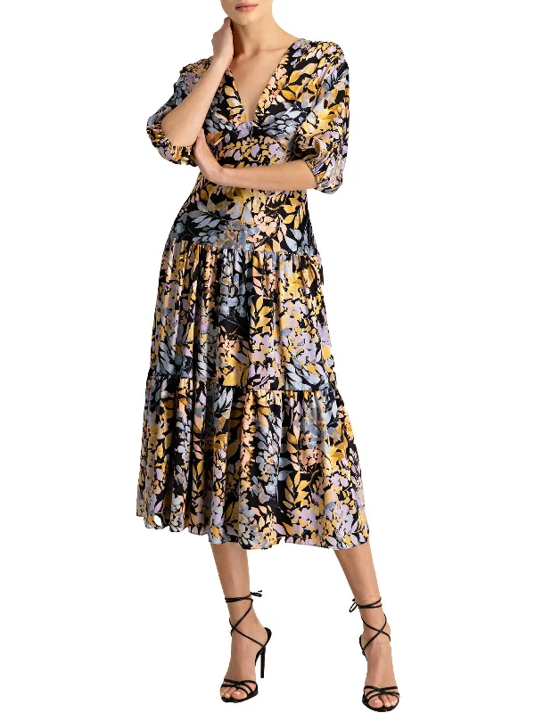 Womens Satin Floral Cocktail and Party Dress Save Big